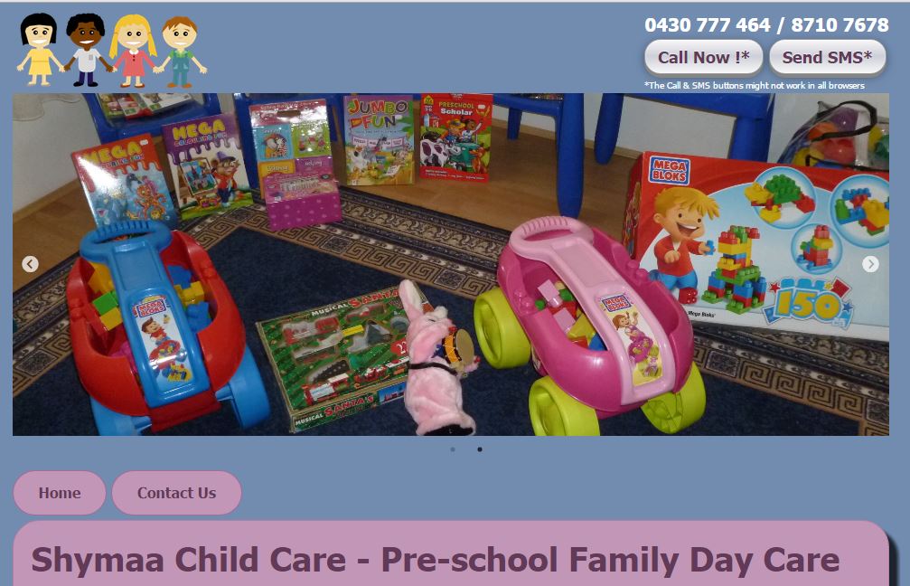 Screen shot for Shymaa Child Care website