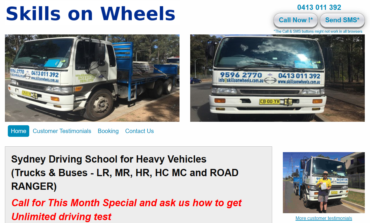 Screen shot for Skills on Wheels website
